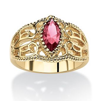 PalmBeach Jewelry Simulated Birthstone Gold-Plated Filigree Ring