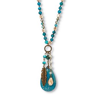 PalmBeach Jewelry Genuine Blue Jasper Antiqued Goldtone Boho Drop Necklace, 34 in