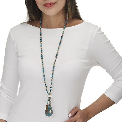 PalmBeach Jewelry Genuine Blue Jasper Antiqued Goldtone Boho Drop Necklace, 34 inches