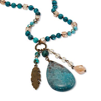 PalmBeach Jewelry Genuine Blue Jasper Antiqued Goldtone Boho Drop Necklace, 34 inches