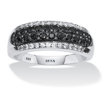 PalmBeach Jewelry .22 TCW Round Black Spinel and Cubic Zirconia Sterling Silver Engagement Ring