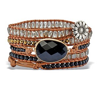 PalmBeach Jewelry Natural Black Onyx Goldtone Wrap Bracelet 36-inch adjustable