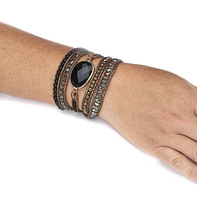 PalmBeach Jewelry Natural Black Onyx Goldtone Wrap Bracelet 36-inch adjustable