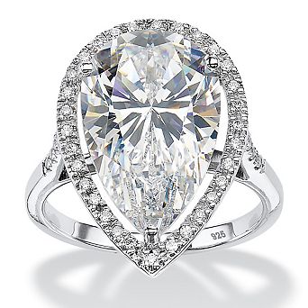 PalmBeach Jewelry 8.33 TCW Pear-Cut Cubic Zirconia Platinum-plated Sterling Silver Halo Ring