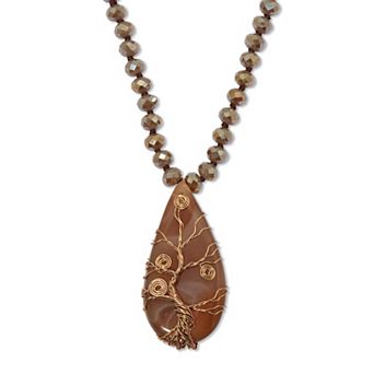 PalmBeach Jewelry Boho Glass Beaded Goldtone Tree Pendant Necklace 34-inch
