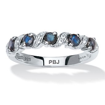PalmBeach Jewelry .91 TCW Round Cut Genuine Blue Sapphire and White Topaz Sterling Silver Ring
