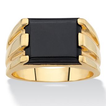 PalmBeach Jewelry Men's Emerald-Cut Gold-Plated Simulated Black Onyx Rectangle Ring