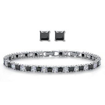 PalmBeach Jewelry 10.75 TCW Princess Cut Cubic Zirconia Tennis Bracelet and Earring Set