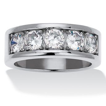 PalmBeach Jewelry 1.75 TCW Round Cubic Zirconia Stainless Steel 5-Stone Ring