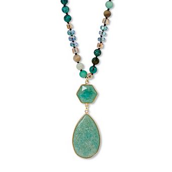 PalmBeach Jewelry Genuine Green Aventurine Goldtone Beaded Drop Necklace 36-inch