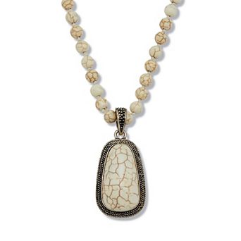PalmBeach Jewelry Genuine Howlite Antiqued Silvertone Beaded Drop Pendant Necklace 34-inch