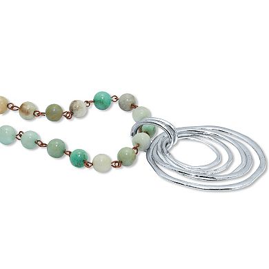 PalmBeach Jewelry Round Genuine Green Amazonite Silvertone Drop Pendant Necklace 34-inch