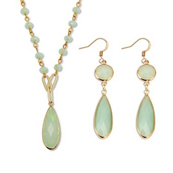 PalmBeach Jewelry Opaque Green Crystal and Genuine Aventurine Goldtone Jewelry Set