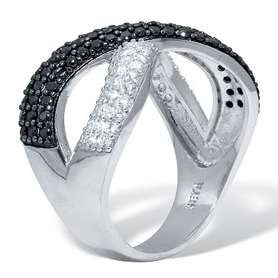 PalmBeach Jewelry .49 TCW Round CZ and Black Spinel Sterling Silver Crossover Ring