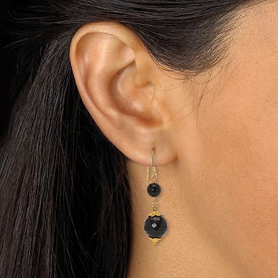PalmBeach Jewelry Genuine Black Onyx Goldtone Necklace and Earring Set