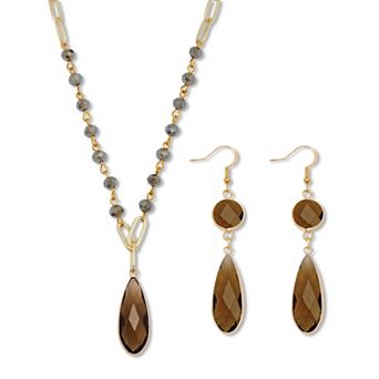 PalmBeach Jewelry Smoky Crystal Goldtone Vintage-Inspired Necklace and Earring Set