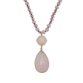 PalmBeach Jewelry 130.05 TCW Genuine Rose Quartz Beaded Goldtone Drop Necklace 34-inch