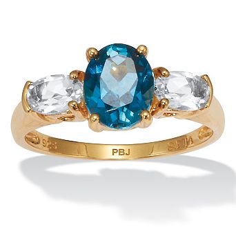 PalmBeach Jewelry 3.64 TCW Oval Genuine London Blue Topaz Yellow Gold-Plated Sterling Silver Ring