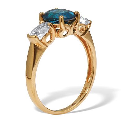 PalmBeach Jewelry 3.64 TCW Oval Genuine London Blue Topaz Yellow Gold-Plated Sterling Silver Ring