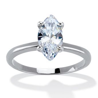 PalmBeach Jewelry 2 TCW Marquise Cubic Zirconia Silvertone Solitaire Engagement Ring