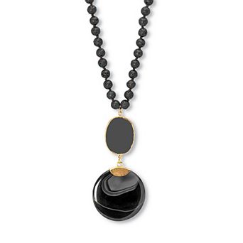 PalmBeach Jewelry Genuine Black Agate and Lava Stone Beaded Goldtone Drop Necklace 34-inch length