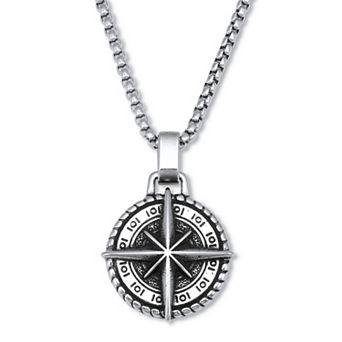 PalmBeach Jewelry Men's Antique Stainless Steel Compass Pendant Necklace, 24-inch