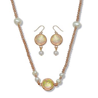 PalmBeach Jewelry Simulated Opal and Pearl Necklace and Earring Set