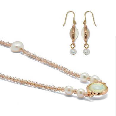 PalmBeach Jewelry Simulated Opal and Pearl Necklace and Earring Set