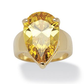 PalmBeach Jewelry 15.47 Carat Yellow Pear-Cut Cubic Zirconia Ring Gold-Plated
