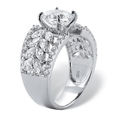 PalmBeach Jewelry 4.12 Cttw. Platinum-plated Sterling Silver Round Cubic Zirconia Leaf Ring
