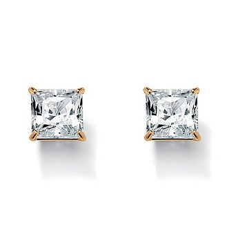 PalmBeach Jewelry 3.24 ct w. Princess-Cut Cubic Zirconia 18k Gold-Plated Stud Earrings