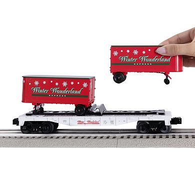 Lionel Winter Wonderland O Gauge Flatcar with 2 Piggyback Trailers