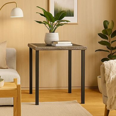 Gary Garden Dining Table, Square Glass Top, Rattan