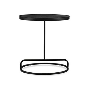 Weny Accent Table, 21 Inch Oval Top, Black Aluminium and Iron Base