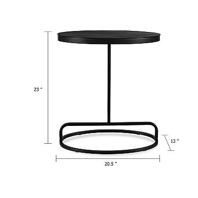 Weny Accent Table, 21 Inch Oval Top, Black Aluminium and Iron Base