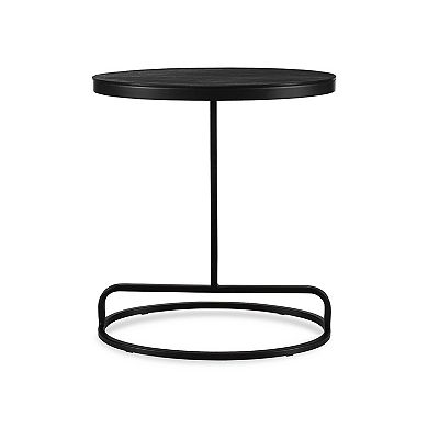 Weny Accent Table, 21 Inch Oval Top, Black Aluminium and Iron Base