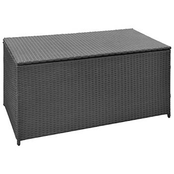 Outdoor Poolside Storage Chest, Black Poly Rattan, Gas Lift Lid, 47 Inch