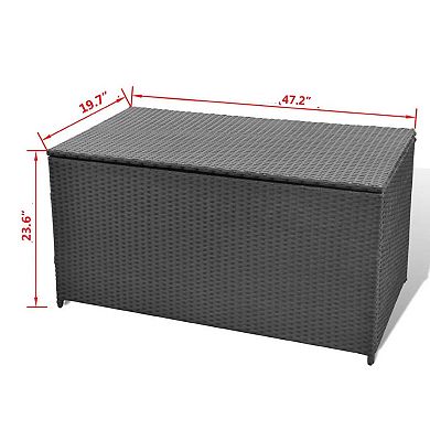 Outdoor Poolside Storage Chest, Black Poly Rattan, Gas Lift Lid, 47 Inch