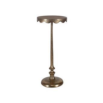 Viny Accent Table, 10 Inch Round Top w Scalloped Edges, Antique Brass