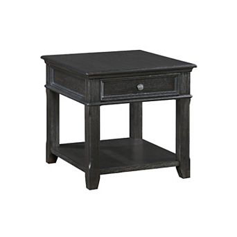 Riel Side End Table w USB Port, 27 Inch Top, 1 Drawer, Charcoal Black