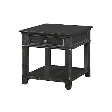 Riel Side End Table w USB Port, 27 Inch Top, 1 Drawer, Charcoal Black