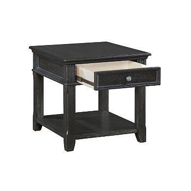 Riel Side End Table w USB Port, 27 Inch Top, 1 Drawer, Charcoal Black