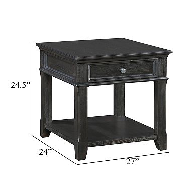 Riel Side End Table w USB Port, 27 Inch Top, 1 Drawer, Charcoal Black