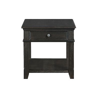 Riel Side End Table w USB Port, 27 Inch Top, 1 Drawer, Charcoal Black