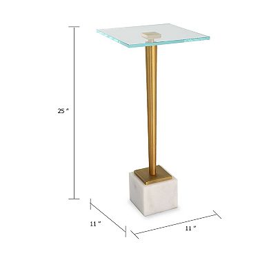 Lemy Accent Table, Square Glass Top, Marble