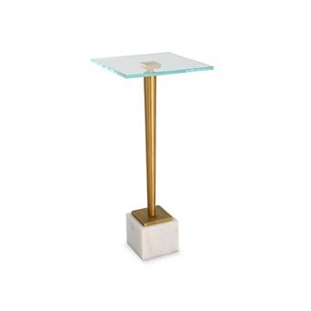 Lemy Accent Table, Square Glass Top, Marble