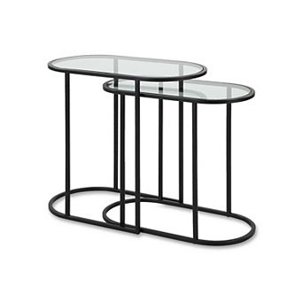 Valo 2 pc Nesting Accent Table Set, Glass Oval Top