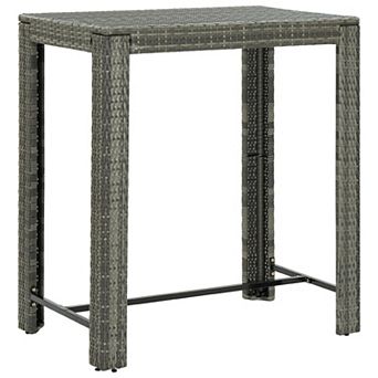Outdoor Bar Height Table, Powder Coated Steel, 40 Inch, Gray Wicker Rattan