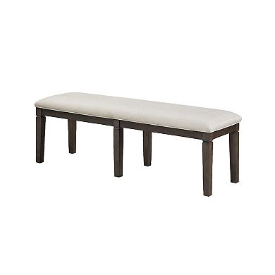 Vicy Bench, 58 Inch Beige Textured Fabric Seat, Espresso Brown Legs