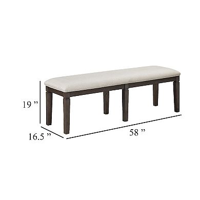 Vicy Bench, 58 Inch Beige Textured Fabric Seat, Espresso Brown Legs
